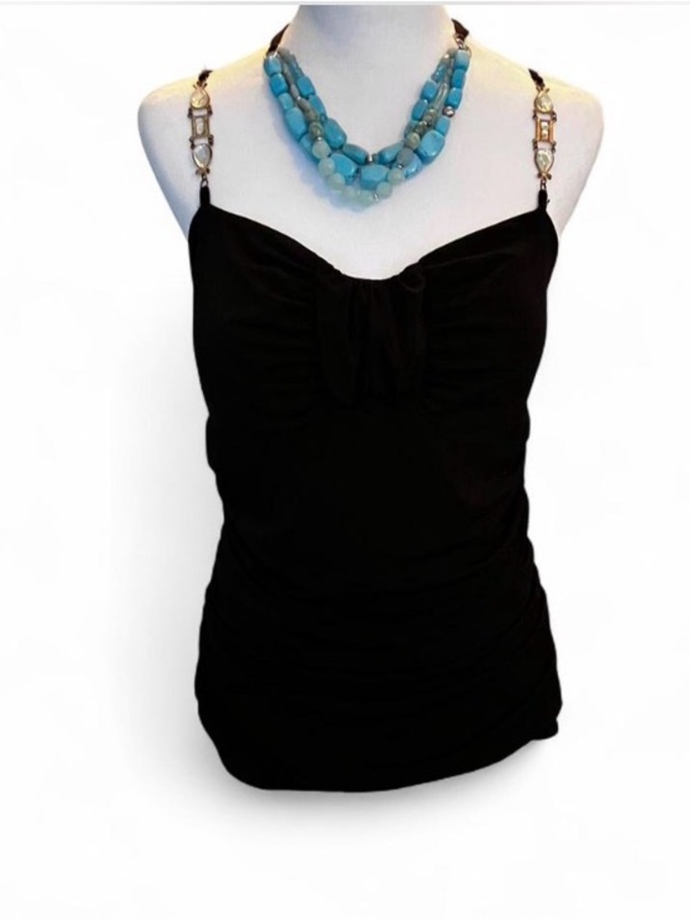 Festival vibes, Y2K,Bisou Bisou Black Bow-Front Ruched Camisole